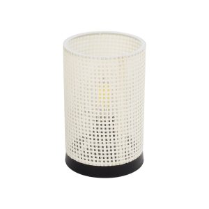CYLINDER 203-0184 Μοντέρνο Επιτραπέζιο Φωτιστικό Πορτατίφ Μονόφωτο 1 x E27 IP20 Μαύρo Πλαστικό με Λευκό Διάτρητο Υφασμα – Μ14 x Π14 x Υ22cm