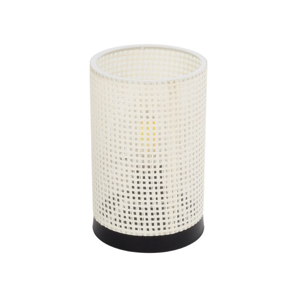 CYLINDER 203-0184 Μοντέρνο Επιτραπέζιο Φωτιστικό Πορτατίφ Μονόφωτο 1 x E27 IP20 Μαύρo Πλαστικό με Λευκό Διάτρητο Υφασμα - Μ14 x Π14 x Υ22cm