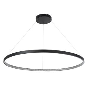 DIAMOND 61519 Κρεμαστό Φωτιστικό Δαχτυλίδι-Κύκλος LED CCT 75W 8400lm 360° AC 220-240V – Εναλλαγή Φωτισμού μέσω Τηλεχειριστηρίου All In One Ψυχρό 6000k+Φυσικό 4500k+Θερμό 2700k Dimmable Φ100cm – Μαύρο – 3 Years Warranty