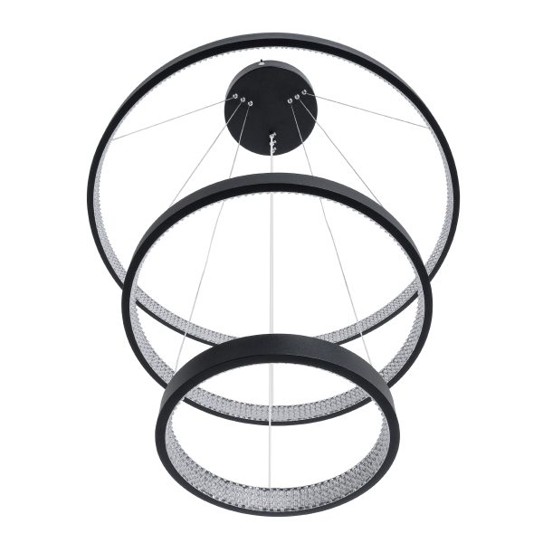 DIAMOND TRIO 61523 Κρεμαστό Φωτιστικό Δαχτυλίδι-Κύκλος LED CCT 100W 11200lm 360° AC 220-240V - Εναλλαγή Φωτισμού μέσω Τηλεχειριστηρίου All In One Ψυχρό 6000k+Φυσικό 4500k+Θερμό 2700k Dimmable Φ25+40+60cm - Μαυρο - 3 Χρόνια Εγγύηση - Image 3