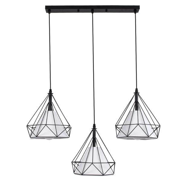 EIFFEL 61569 Vintage Κρεμαστό Φωτιστικό Ράγα Τρίφωτο 3 x E27 IP20 Μαύρο Μέταλλο με Λευκό Ύφασμα - Μ68 x Π25 x Υ130cm - Image 3