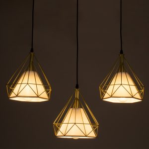 EIFFEL 61571 Vintage Κρεμαστό Φωτιστικό Ράγα Τρίφωτο 3 x E27 IP20 Χρυσό Μέταλλο με Λευκό Ύφασμα – Μ68 x Π25 x Υ130cm
