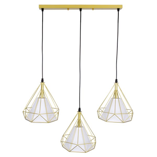 EIFFEL 61571 Vintage Κρεμαστό Φωτιστικό Ράγα Τρίφωτο 3 x E27 IP20 Χρυσό Μέταλλο με Λευκό Ύφασμα - Μ68 x Π25 x Υ130cm - Image 5