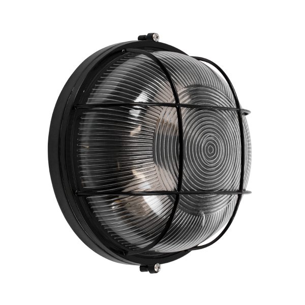 BOATLIGHT 61589 Vintage Industrial Φωτιστικό Τοίχου - Απλίκα - Καραβοχελώνα Εξωτερικού Χώρου Δίφωτο 2 x E27 AC220-240V Αδιάβροχο IP65 - Σώμα Αλουμινίου & Tempered Glass - Φ24 x Υ11cm - Μαύρο - Στρόγγυλο - 5 Years Warranty - Image 2
