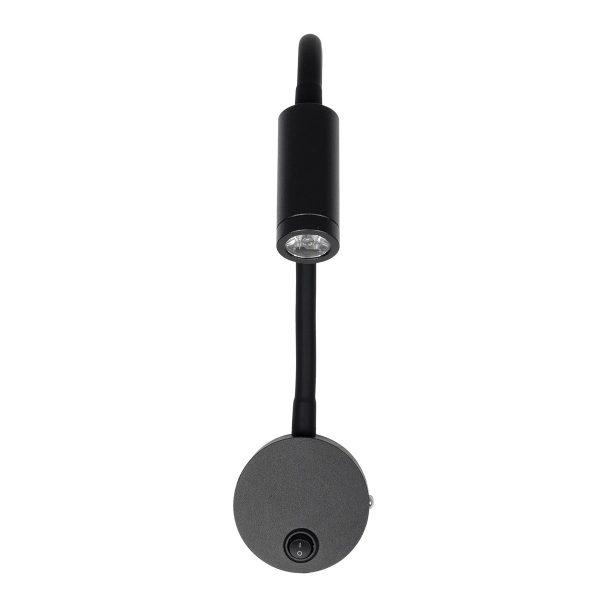 GOOSE 61690 Φωτιστικό Τοίχου - Απλίκα LED 3W 300lm 36° AC 220-240V IP20 - Reading Light - Θερμό Λευκό 2700K Μαύρο Αλουμίνιο - Μ6.5 x Π22.5 x Υ23cm - 5 Xρόνια Εγγύηση