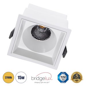 PLUTO-B 60279 Χωνευτό LED Spot Downlight TrimLess Μ10.4xΠ10.4cm 15W 1875lm 38° AC 220-240V IP20 Μ10.4 x Π10.4 x Υ6.5cm – Τετράγωνο – Λευκό & Anti-Glare HoneyComb – Θερμό Λευκό 2700K – Bridgelux COB – 5 Years Warranty