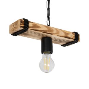 GLISTER 201-0001 Vintage Κρεμαστό Φωτιστικό Ράγα Μονόφωτο 1 x E27 IP20 Μπεζ Ξύλο με Μαύρο Σχοινί – Μ30 x Π9 x Υ10cm