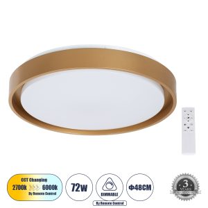 BARCHETTA 61399-S Πλαφονιέρα Οροφής LED CCT 72W 8306lm 120° AC 220-240V – Εναλλαγή Φωτισμού μέσω Τηλεχειριστηρίου All In One Ψυχρό 6000k+Φυσικό 4500k+Θερμό 2700k Dimmable Φ48cm – Χρυσό – 3 Years Warranty