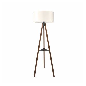 SHELF 204-0129 Μοντέρνο Eπιδαπέδιο Φωτιστικό Μονόφωτο 1 x E27 IP20 Καφέ Ξύλο με Μπεζ Ύφασμα – Μ38 x Π38 x Υ135cm