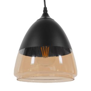 OLIVER 10001231 Vintage Κρεμαστό Φωτιστικό Καμπάνα Μονόφωτο 1 x E27 Μαύρο Μέταλλο με Μελί Γυαλί – Μ20 x Π20 x Υ21cm