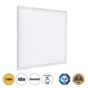 60208 Χωνευτό LED Panel Milky Super Slim 60x60cm 40W 3600lm 120° CRI≥80Ra UGR<19 AC 220-240V IP20 Μ60 x Π60 x Υ1.5cm - Θερμό Λευκό 2700K - TÜV Certified Driver - 5 Years Warranty