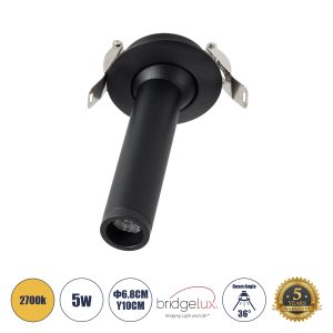 DALE 60371 Χωνευτό LED Κινούμενο Spot Downlight TrimLess Φ6.4cm 5W 500lm 36° AC 220-240V IP20 Φ6.8cm x Υ10cm – Στρόγγυλο – Μαύρο – Θερμό Λευκό 2700K – Bridgelux COB – TÜV Certified Driver – 5 Years Warranty