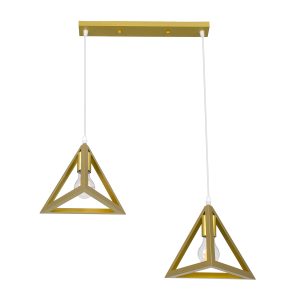 TRIANGLE 00615 Μοντέρνο Κρεμαστό Φωτιστικό Ράγα Δίφωτο 2 x E27 IP20 Χρυσό Μέταλλο – Μ60 x Π22 x Y130cm