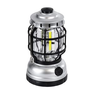 69933 Αυτόνομο Επαναφορτιζόμενο Φανάρι Camping LED 5W με Επαναφορτιζόμενη Μπαταρία 18650 1200mAh Li-ion – Power Bank – Αδιάβροχο IP54 – Dimmable – Μαύρο Ασημί – Ψυχρό Λευκό 6000K Φ10.2 x Υ18cm
