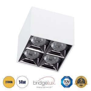 LUMINAR SUPERIOR 60335 Επιφανειακό LED Spot Downlight TrimLess 14W 1890lm 36° AC 220-240V IP20 Μ8.2 x Π8.2 x Υ6.6cm – Λευκό με Κάτοπτρο Χρωμίου – Θερμό Λευκό 2700K – Bridgelux High Lumen Chip Gen2 – TÜV Certified Driver – 5 Years Warranty