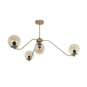 SUNRAY 201-0110 Vintage Φωτιστικό Οροφής Μπάλα Πολύφωτο 4 x E27 IP20 Χρυσό Μέταλλο με Μελί Γυαλί – Μ100 x Π100 x Υ26cm