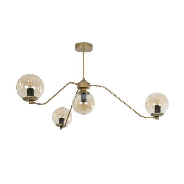 SUNRAY 201-0110 Vintage Φωτιστικό Οροφής Μπάλα Πολύφωτο 4 x E27 IP20 Χρυσό Μέταλλο με Μελί Γυαλί - Μ100 x Π100 x Υ26cm