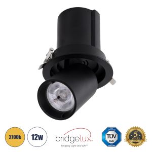 VIRGO-M 60309 Χωνευτό LED Spot Downlight TrimLess Φ11cm 12W 1500lm 36° AC 220-240V IP20 Φ11cm x Υ11.5cm – Στρόγγυλο – Μαύρο – Θερμό Λευκό 2700K – Bridgelux COB – 5 Years Warranty