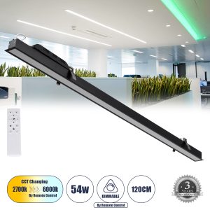 LUCA 61032 Γραμμικό Χωνευτό Φωτιστικό Linear LED CCT 54W 6500lm 120° AC 220-240V Μ121.5 x Π5 x Υ4cm – Εναλλαγή Φωτισμού μέσω Τηλεχειριστηρίου All In One Ψυχρό 6000k+Φυσικό 4500k+Θερμό 2700k Dimmable – Μαύρο – 3 Years Warranty