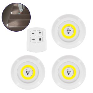 79044 Φωτιστικά Νυκτός Μπαταρίας LED COB 6W 600lm με Timer & Ασύρματο Χειριστήριο RF – ΣΕΤ 3 Τεμαχίων Ψυχρό Λευκό 6000K