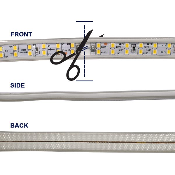 70512 Wide Ταινία Διπλής Σειράς Epistar LED SMD 2835 1m 24W/m 180LED/m 3216lm/m 120° DC 230V Αδιάβροχη IP68 Θερμό Λευκό 2700K Dimmable - Image 4