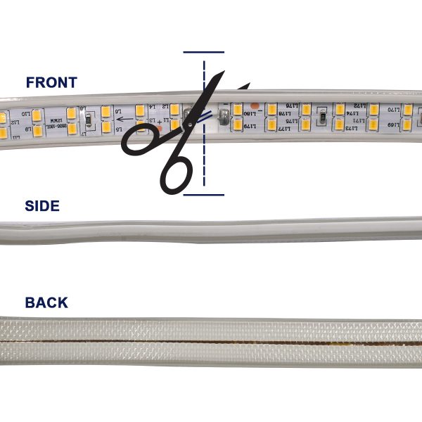 70513 Wide Ταινία Διπλής Σειράς Epistar LED SMD 2835 1m 24W/m 180LED/m 3144lm/m 120° DC 230V Αδιάβροχη IP68 Ultra Θερμό Λευκό 2200K Dimmable - Image 4