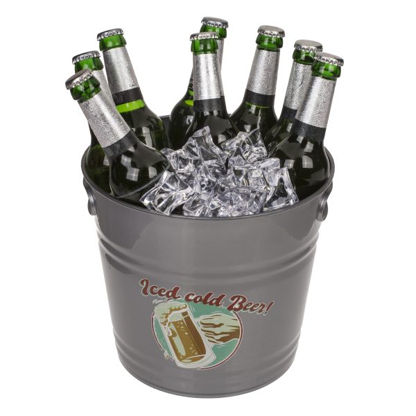 Δοχείο Πάγου ‘Iced Cold Beer!’ Με Χερούλια Γκρι Μέταλλο 6lt - Image 3
