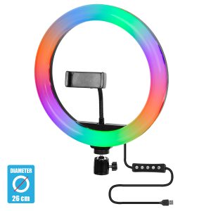 75801 Professional Digital Ring Light Φ26cm LED SMD 30W 3000lm 180° DC 5V με Καλώδιο Τροφοδοσίας USB – Ενσωματωμένο Χειριστήριο Εναλλαγής Χρωμάτων & 1 Βάση Τηλεφώνου – Πολύχρωμο RGBW+WW Dimmable
