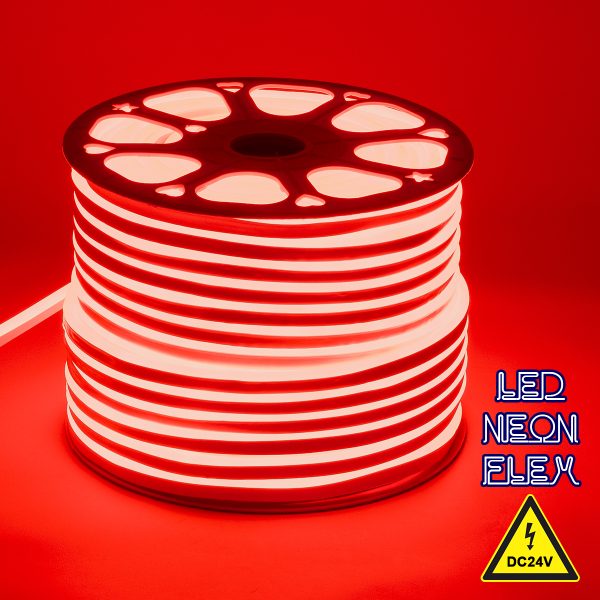 70563 OVALE 120° Degree Neon Flex Epistar LED SMD 2835 1m 12W/m 120LED/m 840lm/m 120° DC 24V Αδιάβροχη IP68 Κόκκινο Dimmable