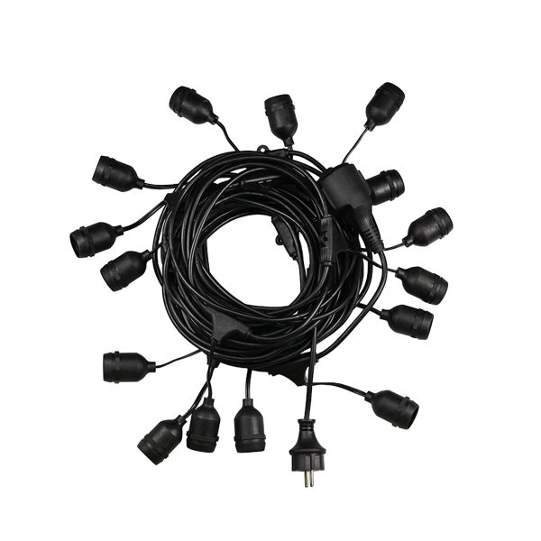 78982 WIRE GARLAND Καλωδιογιρλάντα PVC 5 Μέτρων με 15 Ντουί E27 με Πρίζα Schuko Επεκτεινόμενη Αδιάβροχη IP65 - Image 2