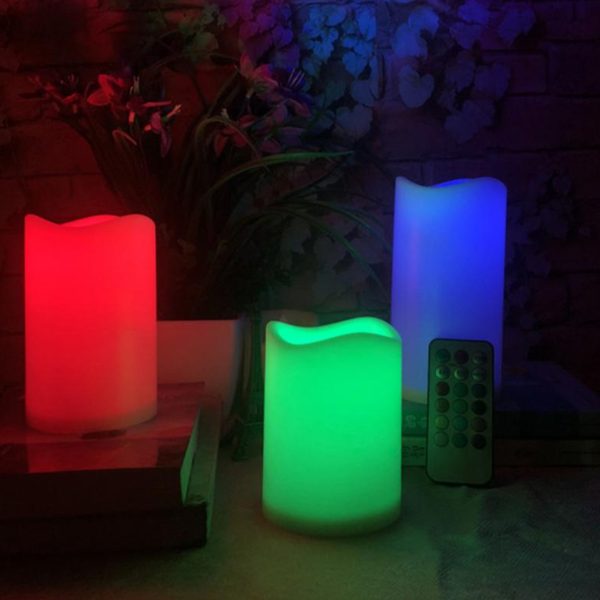 79556 ΣΕΤ 3 Διακοσμητικών Realistic Κεριών Παραφίνης με LED Εφέ Κινούμενης Φλόγας - Μπαταρίας & Ασύρματο Χειριστήριο IR Πολύχρωμα RGB Dimmable - Image 4