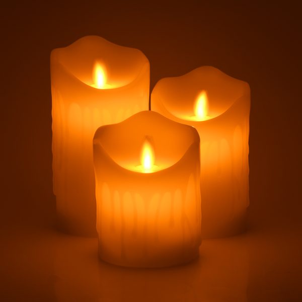 79561 ΣΕΤ 3 Διακοσμητικών Realistic Κεριών Παραφίνης με LED Εφέ Κινούμενης Φλόγας - Μπαταρίας & Ασύρματο Χειριστήριο IR Σχέδιο Λιωμένο Κερί Θερμό Λευκό 3000K Dimmable - Image 4