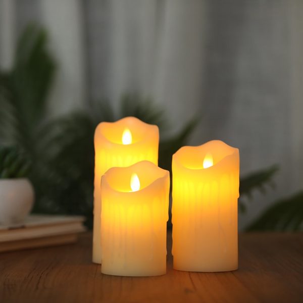 79561 ΣΕΤ 3 Διακοσμητικών Realistic Κεριών Παραφίνης με LED Εφέ Κινούμενης Φλόγας - Μπαταρίας & Ασύρματο Χειριστήριο IR Σχέδιο Λιωμένο Κερί Θερμό Λευκό 3000K Dimmable - Image 5