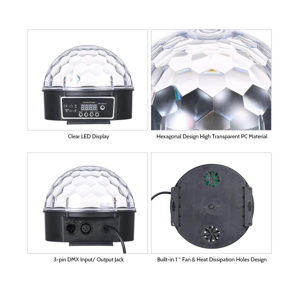 79602 LED Party Disco Μπάλα με Περιστρεφόμενα Φωτορυθμικά Εφέ Πολύχρωμη RGB DMX512 20W με Sound Control Activated Εφέ και με Ασύρματο Χειριστήριο AC 230V IP20 Φ17 x Υ15cm - Image 5