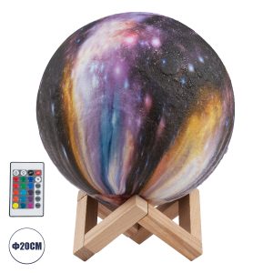 MOON 79617 Επιτραπέζιο Φωτιστικό Πορτατίφ LED 6W 360lm 360° DC 5V IP20 RGB Dimmable Πολύχρωμο Πλαστικό με Μπεζ Ξύλο – Μ20 x Π20 x Υ25cm – 2 Xρόνια Εγγύηση