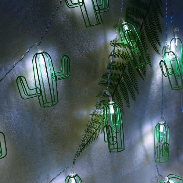 79802 Διακοσμητική Γιρλάντα Green Cactus 6 Μέτρα με Διακόπτη On/Off - 40 LED 4W με Μπαταρίες 3xAA & Διάφανο Καλώδιο IP20 Ψυχρό Λευκό 6000K Μ6m - Image 5
