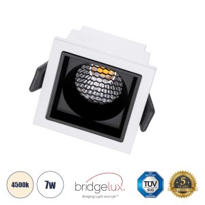 PLUTO-S 60264 Χωνευτό LED Spot Downlight TrimLess Μ6.4xΠ6.4cm 7W 910lm 38° AC 220-240V IP20 Μ6.4 x Π6.4 x Υ4.9cm – Τετράγωνο – Λευκό με Μαύρο Κάτοπτρο & Anti-Glare HoneyComb – Φυσικό Λευκό 4500K – Bridgelux COB – 5 Years Warranty