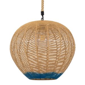 SIMON 00727 Boho Κρεμαστό Φωτιστικό Ανάρτηση Μονόφωτο 1 x E27 IP20 Μπεζ & Μπλε Σχοινί – Μ50 x Π50 x Y47cm