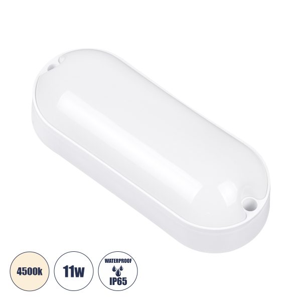 HOMIE 61001 LED Πλαφονιέρα Οροφής - Τοίχου Οβάλ 11W 939lm 150° AC 220-240V Αδιάβροχο IP65 Μ17 x Π7 x Υ4.5cm Φυσικό Λευκό 4500K - 3 Years Warranty
