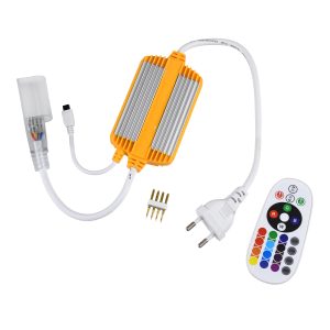 70625 RGB Controller με Ασύρματο Χειριστήριο IR – Μεταλλάκτης Τροφοδοσίας AC/DC 230V Αδιάβροχος IP65 για OVALE 120° Degree Neon Flex LED RGB 4 Pin Max 1500W – Έως 100 Μέτρα