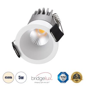 MICRO-S 60236 Χωνευτό LED Spot Downlight TrimLess Φ4cm 5W 650lm 38° AC 220-240V IP20 Φ4 x Υ5.9cm – Στρόγγυλο – Λευκό – Φυσικό Λευκό 4500K – Bridgelux COB – 5 Years Warranty