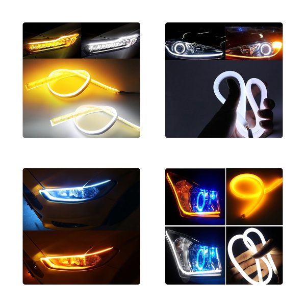 81726 Σετ 2 ΕΛΑΣΤΙΚΑ - FLEXIBLE DRL + FLASH TURN LIGHT LED CREE COB 85cm 16W 2400lm 360° DC 12V Αδιάβροχα IP65 Πορτοκαλί - Ψυχρό Λευκό 6000K - 2 Χρόνια Εγγύηση - Image 5