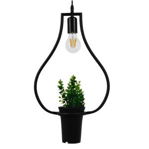 FLOWERPOT 10001210 Μοντέρνο Κρεμαστό Φωτιστικό Ανάρτηση Μονόφωτο 1 x E27 IP20 Μαύρο Μέταλλο με Πράσινο Πλαστικό – Μ27 x Π27 x Υ40cm