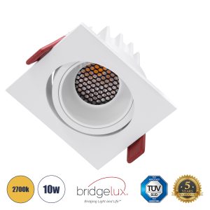 LEO-SQ 60291 Χωνευτό LED Spot Downlight TrimLess Μ8.5xΠ8.5cm 10W 1250lm 38° AC 220-240V IP20 Μ8.5 x Π8.5 x Υ6.6cm – Τετράγωνο – Κινούμενο – Λευκό & Anti-Glare HoneyComb – Θερμό Λευκό 2700K – Bridgelux COB – 5 Years Warranty