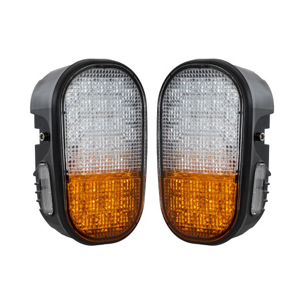 85455 E57 Mark Σετ 2 x Φανάρια για TOYOTA & UNIVERSAL FORKLIFT Βασικού Φωτισμού για Οχήματα Περονοφόρα - Κλάρκ με Φλας LED 40W DC 10-80V Αδιάβροχα IP6K9K Πορτοκαλί & Ψυχρό Λευκό 6000K  Μ20 x Π8 x Υ12cm