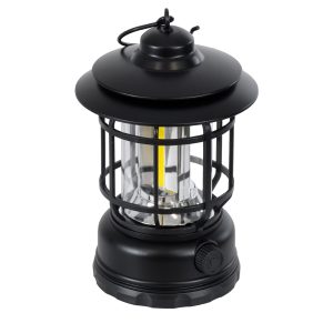 85692 Αυτόνομο Επαναφορτιζόμενο Φανάρι Camping LED 5W USB 2.0 με Επαναφορτιζόμενη Μπαταρία 1 x 18650 2000mAh Li-ion – IP20 – Dimmable – Μαύρο με Διάφανο Γυαλί – Θερμό Λευκό 3000K Φ12 x Υ17cm