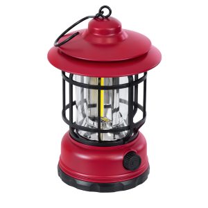 85694 Αυτόνομο Επαναφορτιζόμενο Φανάρι Camping LED 5W USB 2.0 με Επαναφορτιζόμενη Μπαταρία 1 x 18650 2000mAh Li-ion – IP20 – Dimmable – Κόκκινο με Διάφανο Γυαλί – Θερμό Λευκό 3000K Φ12 x Υ17cm