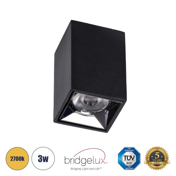 LUMINAR 60321 Downlight Σποτ LED 3W 405lm 36° AC 220-240V IP20 Θερμό Λευκό 2700K - Bridgelux COB Chip & TÜV SÜD Driver - Μαύρο Ματ - Μ4.2 x Π4.2 x Υ6.6cm - 5 Χρόνια Εγγύηση
