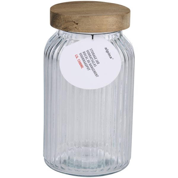 Βάζο Αποθήκευσης 1300ml με Καπάκι Ξύλινο ALPINA - Image 2