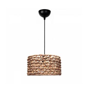 POMEGRANDE 204-0160 Boho Κρεμαστό Φωτιστικό Kαπέλο Μονόφωτο 1 x E27 IP20 Καφέ Rattan – Μ29 x Π29 x Υ16cm